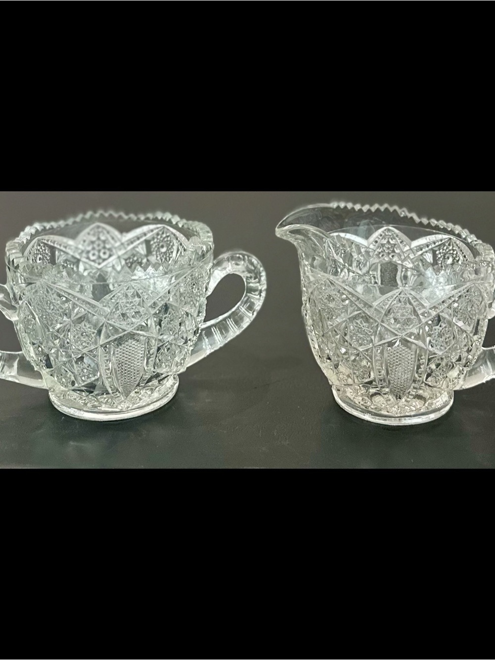 Cut Glass Creamer and Sugar Set - Clear